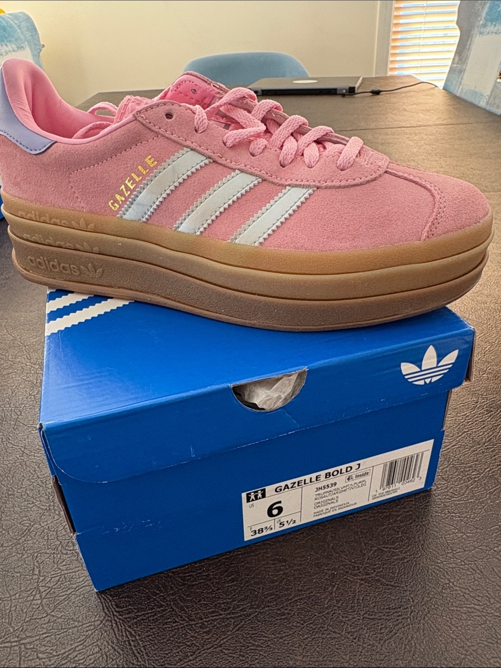 Adidas Gazelle Bold Platform Sneakers - Pink with Gum Sole 6Y/7.5W